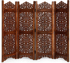 Lightnpro 4 Panel Royal Octagon Wooden Room Divider 64"(W) x 48"(H) Handmade Heart Design Partition, Intricately Carved, Hinged & Foldable, Pre-Assembled Privacy Screen Burnt Finish