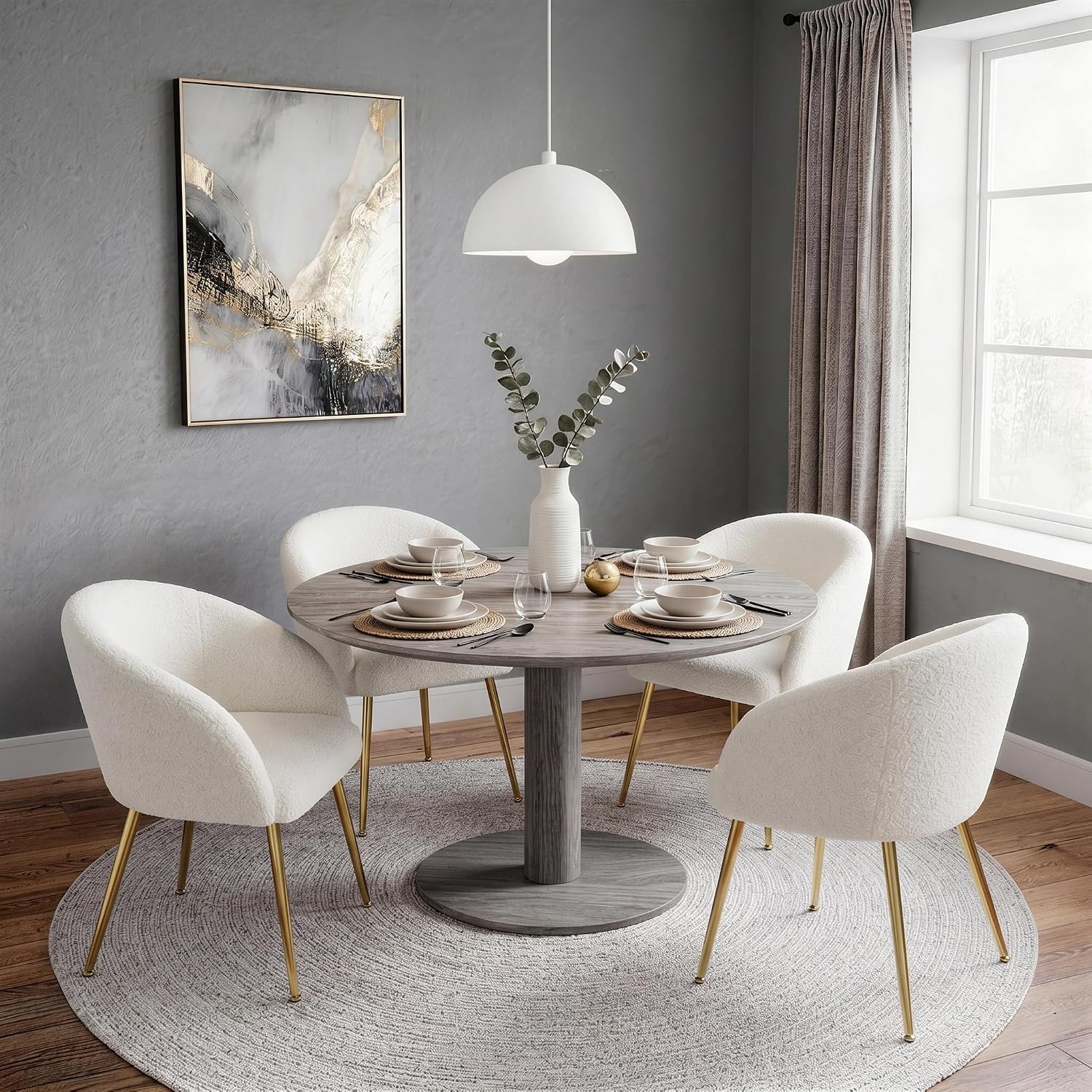 Modern Vanity Chair, Living Room Chair with Metal Legs,Teddy Fabric Dining Chair, Comfy Accent Chair for Makeup Room, Waiting Room, Dressing Room, Bedroom, Dining Room, Home Office (1, White)