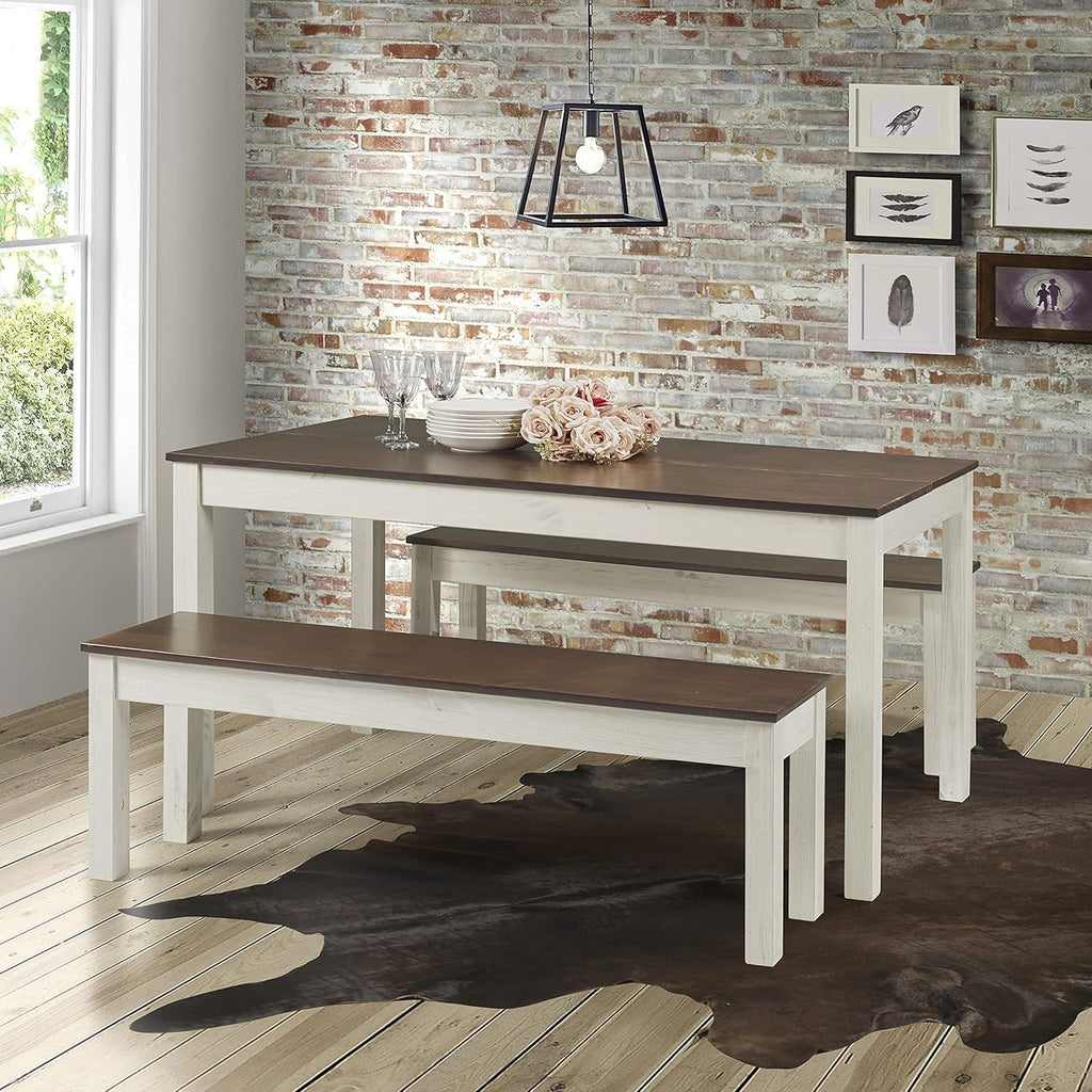 Furniture Dash - Wood Bench - Entryway Bench - Dining Bench - 53.15" W, 12.2" D, 17.72" H - 22lb - White Distressed