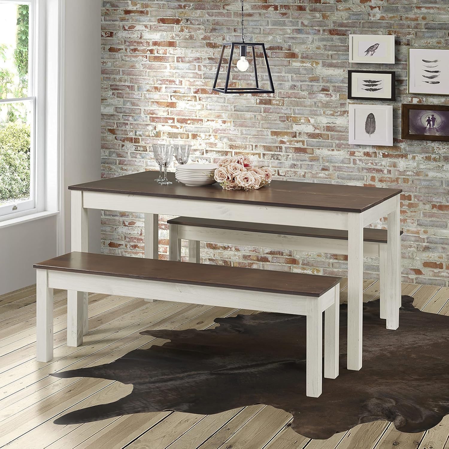 Furniture Dash - Wood Bench - Entryway Bench - Dining Bench - 53.15" W, 12.2" D, 17.72" H - 22lb - White Distressed