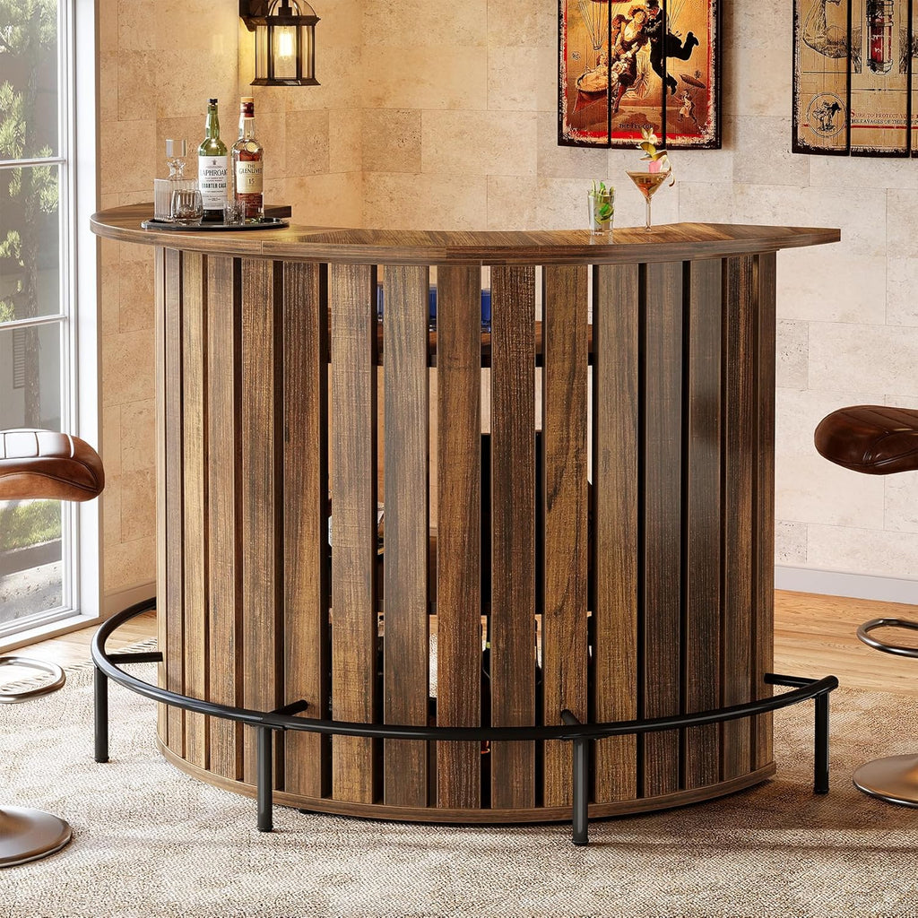 Tribesigns 4-Tier Bar Table, 47.24" Mini Home Bar Table with Footrest, Arc-Shaped Modern Bar Cabinet for Home, Living Room, Rustic Brown
