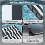 Outsunny Folding Chaise Lounge Chair Outdoor Tanning Chair with Side Table, 5-Level Adjustable Beach Lounge Chair with Headrest, Side Pocket for Patio, Backyard, Beach, Poolside, Blue and White