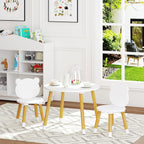 UTEX Kids Wood Table and Chair Set, Kids Play Table with 2 Chairs,3 Pieces Wood Round Table for Toddlers, Girls, Boys,White