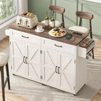 Mobile Kitchen Island, Kitchen Island Cart with 2 Drawers and Charging Station, Island Table for Kitchen, Home Bar Carts with Storage, Kitchen Rolling Island with Spice Rack and Towel Rack,White