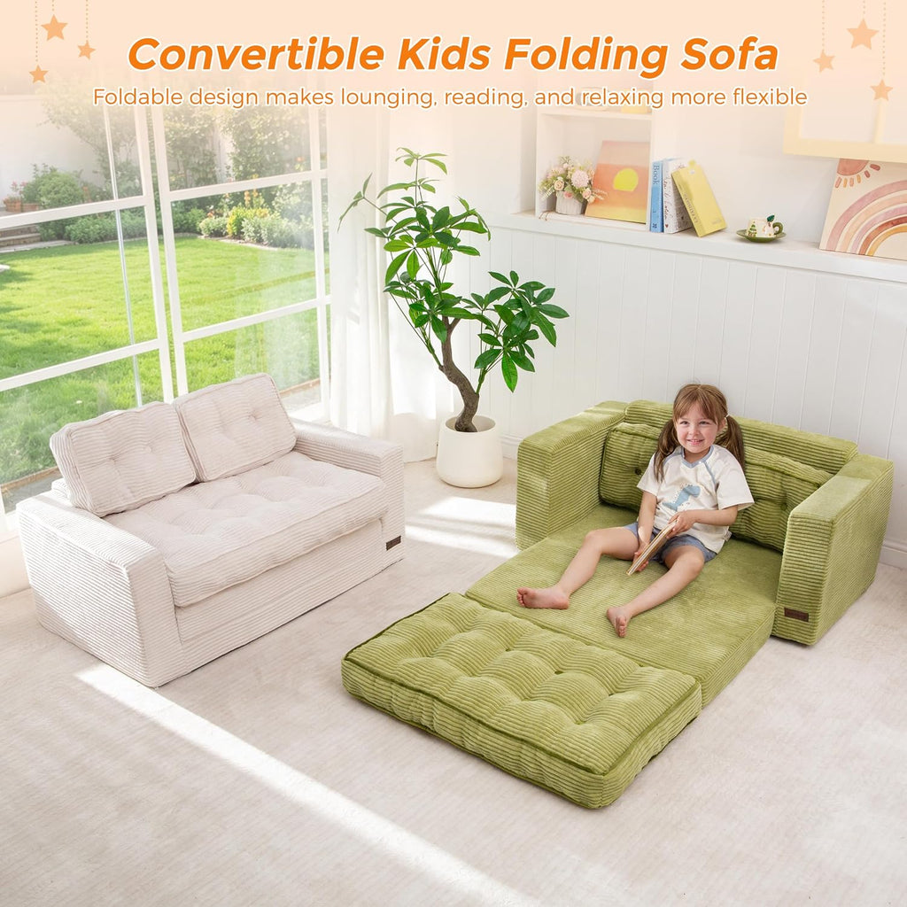 MAXYOYO Convertible Sofa Bed for Boys and Girls, Floor Kids Bean Bag Chair | Pull Out Folding Kids Sofa Chair, Comfy Kids Bean Bag Chair for Playroom, Children's Day & Birthday, Beige