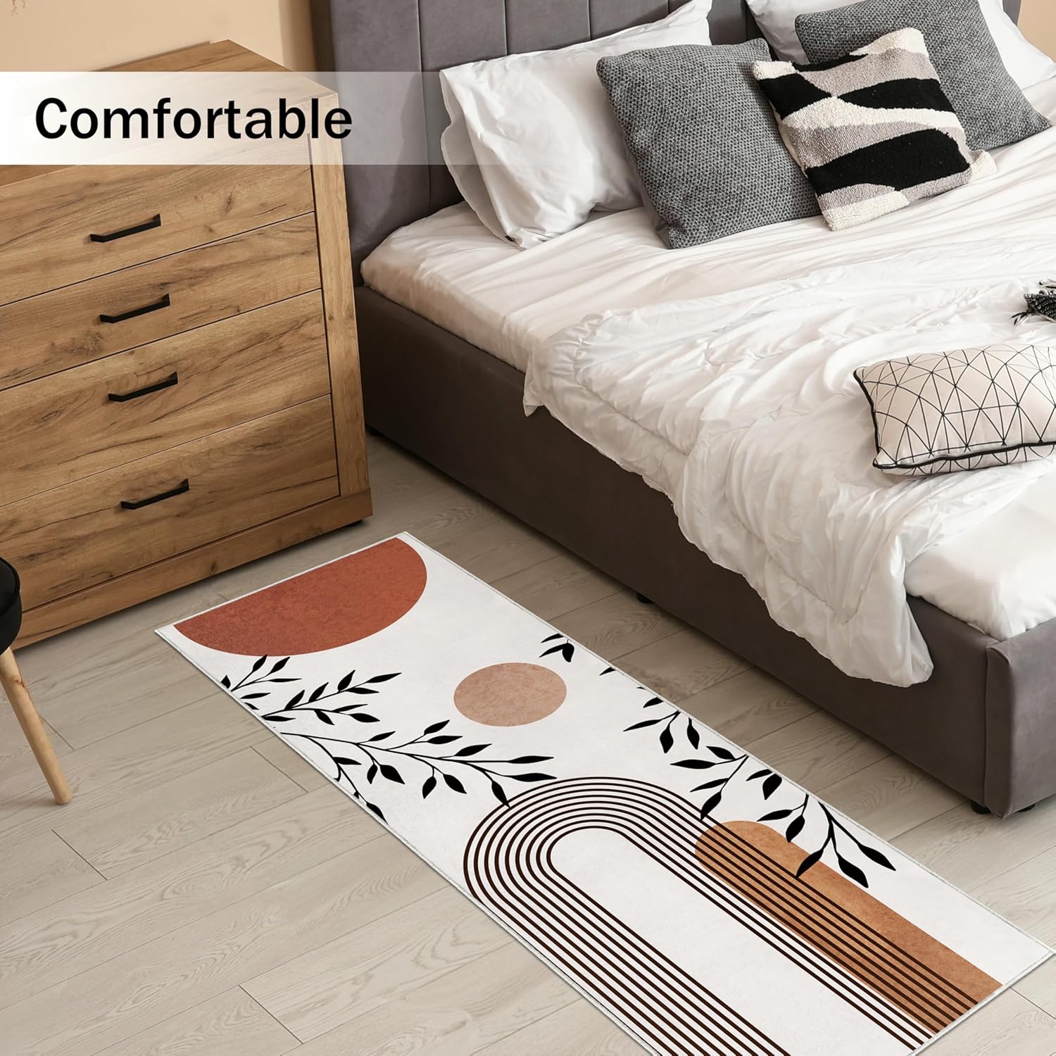 Boho Runner Rug 2x6 for Hallway Beige Abstract Modern Home Decor Soft Throw Carpet Non Slip Entryway Mat Washable Area Rug for Laundry Bedroom Bathroom (Brown, 2' x 6')