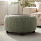 VKNOW 30" Round Storage Ottoman, Ottoman Coffee Table with Removable Wood Top and Solid Wood Legs for Living Room, Bedroom, Apartments(Green)