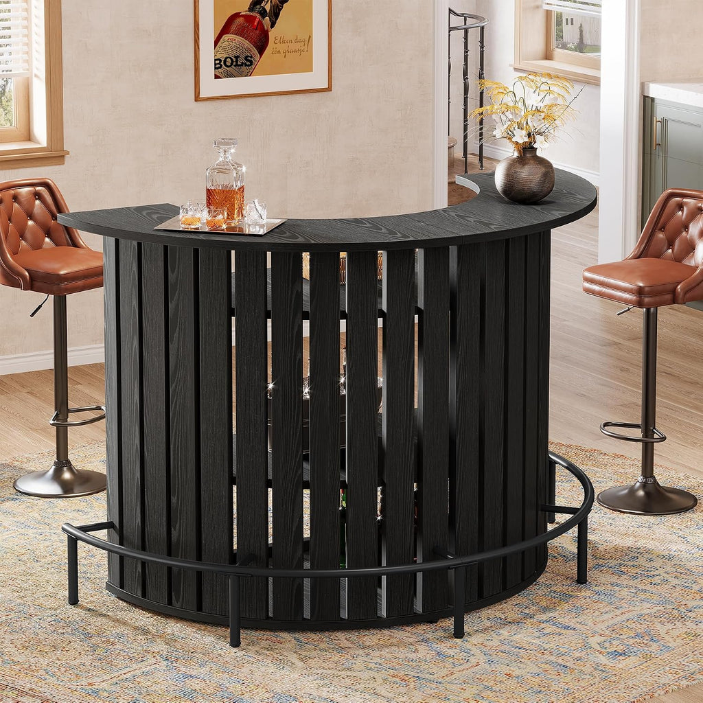 4-Tier Bar Table, 39.4" H Home Bar Unit with Footrest, Arc-Shaped Mini Bar Table, Modern Wine Bar Cabinet for Home Pub, Living Room, Black