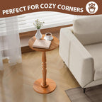 Small Wood Round Side Table - Accent Nightstand Pedestal Table for Living Room, Bedroom - Compact Coffee Table, Tea Table, Drink Table, End Table for Small Spaces, Corners, Office