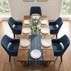 Blue Dining Chairs with Arms Set of 2, Farmhouse Upholstered Linen Dining Chairs, Curved Open Back Kitchen & Dining Room Chairs with Solid Wood Legs and Thick Cushion Seat, Blue