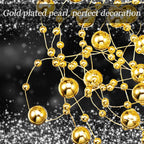 Tondiamo 24 Pcs Artificial Pearl String for Floating Candle Faux Pearls Beads String Garland Centerpiece Decoration for Vases Filler Wedding Spring Holiday Party Decor(Gold)
