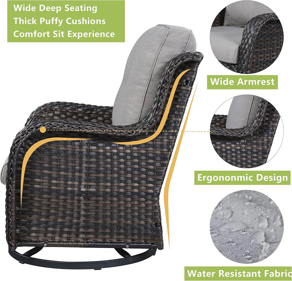 Rilyson Wicker Rocking Chair Swivel Chairs - 4 Piece Rocker Patio Chairs Set Rattan Rocking Chair for Outdoor Porch Deck Garden Backyard(Brown/Grey)