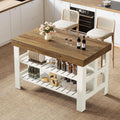 Tribesigns Kitchen Island with Storage Shelves, Farmhouse Wooden Stationary Island Table for Kitchen Dining Room