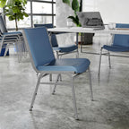 Flash Furniture 4 Pack Hercules Heavy-Duty Vinyl Lobby Chairs with Ganging Brackets and Cushioned Seats, Stacking Chairs for Waiting Rooms/Offices, Navy