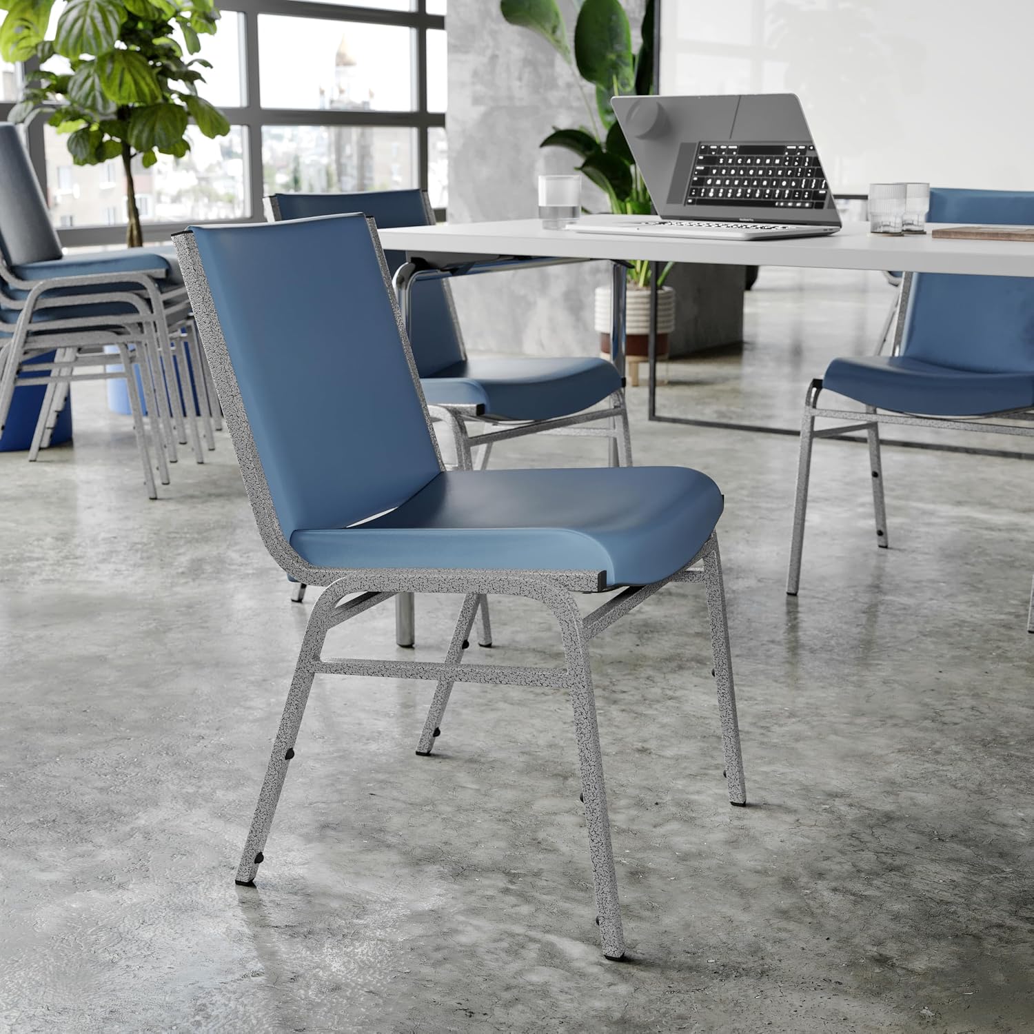 Flash Furniture 4 Pack Hercules Heavy-Duty Vinyl Lobby Chairs with Ganging Brackets and Cushioned Seats, Stacking Chairs for Waiting Rooms/Offices, Navy