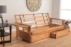 Kodiak Furniture Phoenix Full Size Futon in Butternut Finish with Storage Drawers, Linen Charcoal