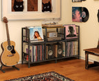 Record Player Stand, Turntable Stand with 3-Compartment Vinyl Storage Cabinet, Holds 300+ Albums, Sturdy Record Player Table for Living Room & Music Room
