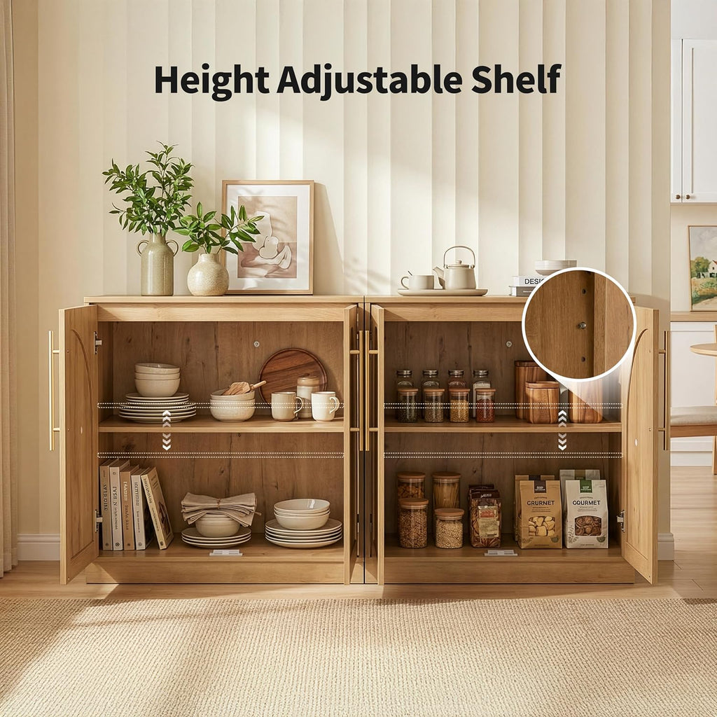 Anbuy Storage Cabinet, Freestanding Sideboard Buffet Cabinet with Arched Design, Adjustable Shelves Wooden Cabinet Ideal for Coffee Bar, Living Room (Oak, Single)