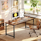 PRAISUN 55 Inch Computer Desk, Home Office Desk with Spacious Desktop, Modern Gaming Desk, Writing Study Table for Bedroom, Small Spaces, Work from Home Desk with Metal Frame, Rustic Brown