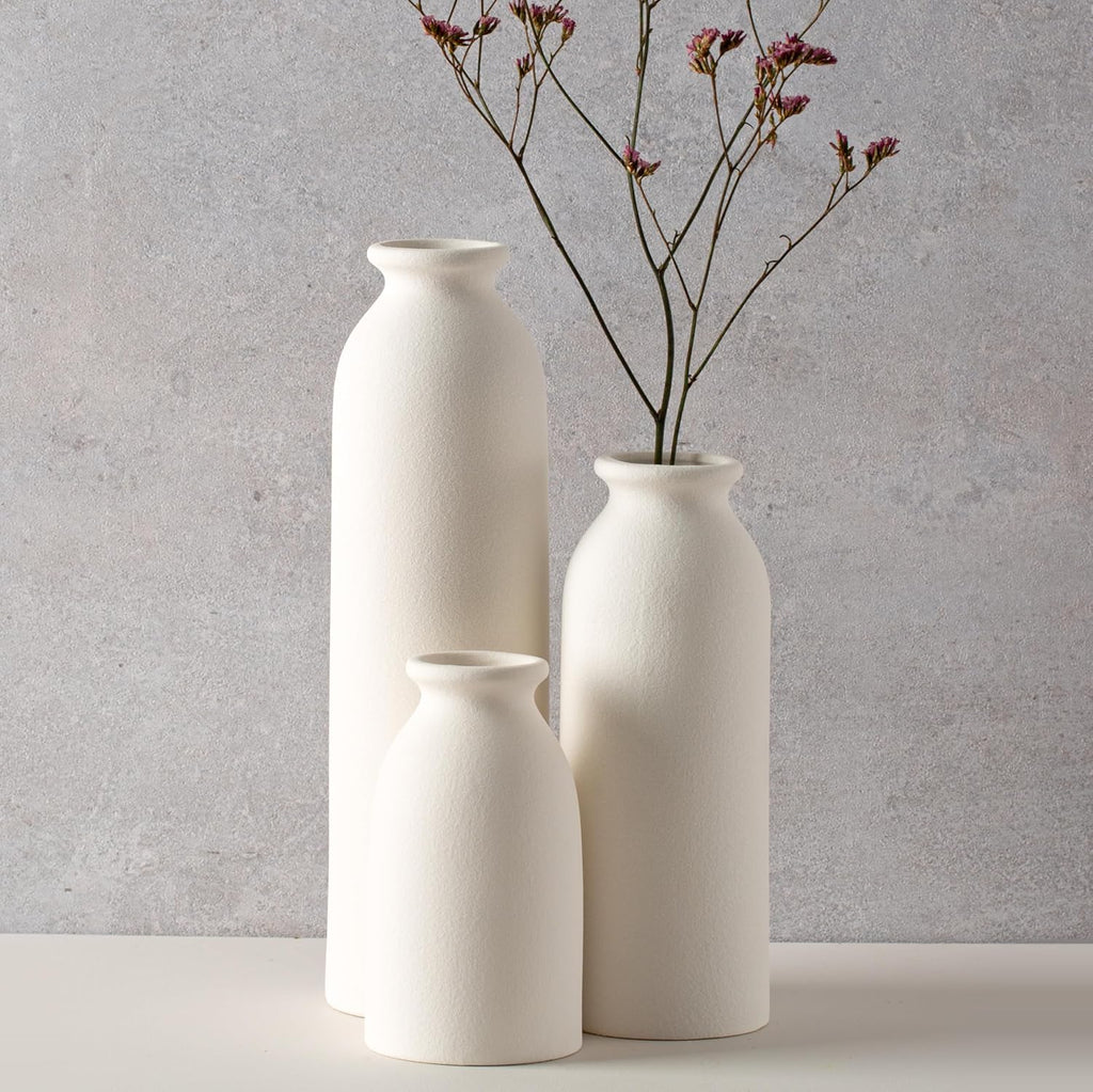 CEMABT White Ceramic vase Set-3 Flower vases for Decor,Modern Boho Farmhouse Home Decor,Decorative vase for Pampas Grass&Dried Flowers,idea Shelf,Table,Bookshelf