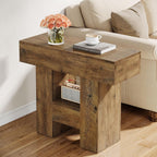 Tribesigns Farmhous End Table, 2-Tier Narrow Side Table with Storage Shelf for Living Room, Rustic Wooden Sofa Side Tables and Nightstand for Bedroom, Living Room, Apartment, Brown