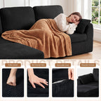 Vongrasig Boneless Convertible Sectional Sofa Couch, 3 Seat L Shaped Sofa with Removable Pillows Plush Corduroy Fabric Small Couches for Living Room, Apartment and Office, Black