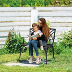 Bonnlo 38" Outdoor Bench, Aluminum Garden Bench with Orchid Patten, Anti-Slip Entryway Bench 1-2 Person Seat for Patio, Lawn, Backyard (Black)