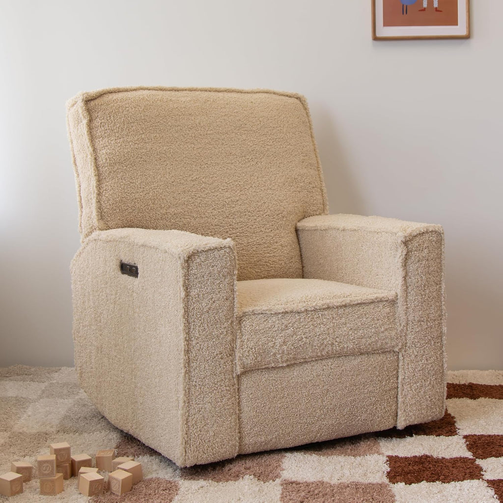 Storkcraft Texas Nursery Power Recliner Swivel Glider – Oeko-TEX 100 Certified, Nursery Rocking Chair with Push-Button Electronic Recline Function, USB-A and USB-C Charging Ports (Vanilla Sherpa)