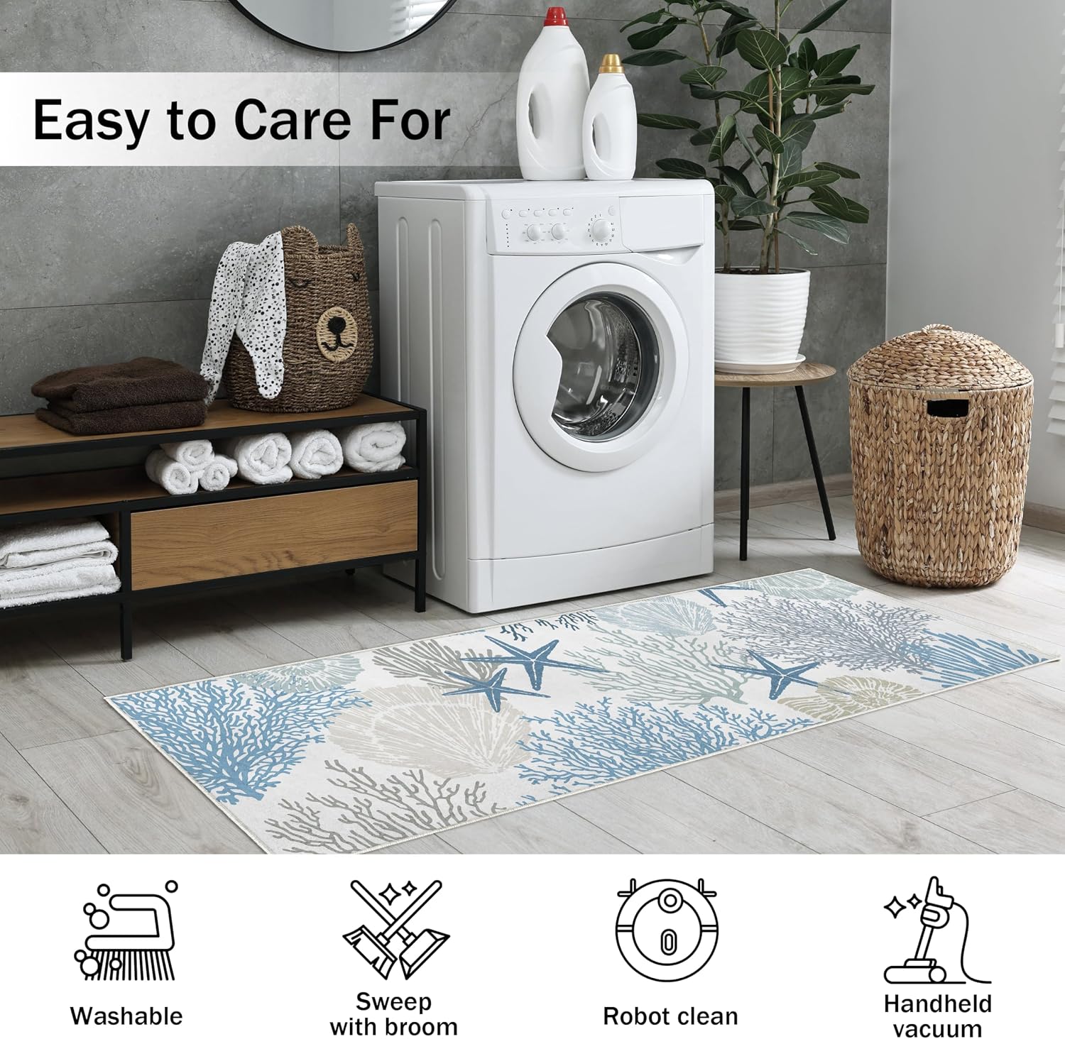 Coastal Runner Rug 2x6 for Hallway Blue Nautical Beach Decor Kitchen Throw Carpet Ultra Thin Non Slip Washable Fur Area Rug Mat for Entryway Laundry Bedroom Living Room (Blue, 24×72in)