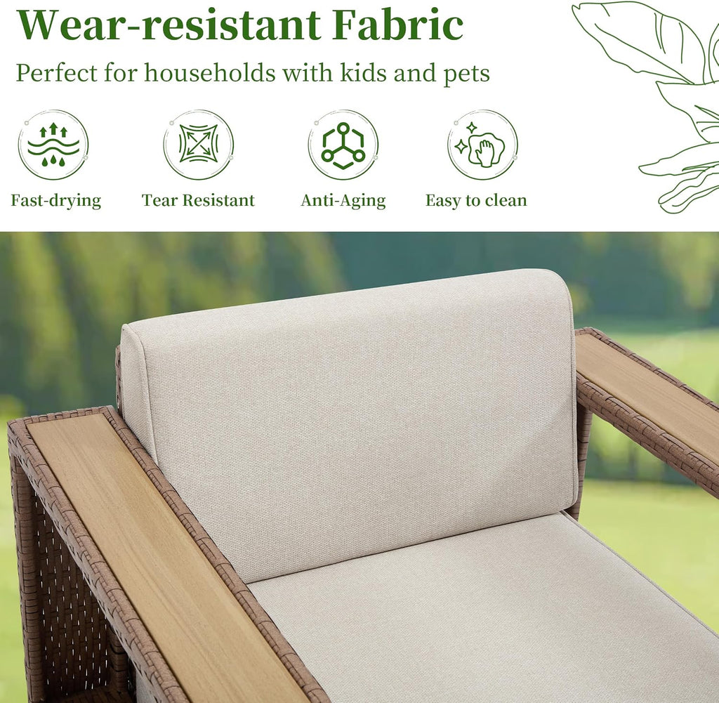 Bonzy Home Wicker Patio Chair, 360° Swivel Rattan Outdoor Patio Chairs with Extra-Thick Soft Cushions and Widened Armrest for Porch, Garden Poolside Balcony