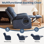 FiveWillowise Rocking Chair Nursery with Adjustable Armrests, 360° Swivel Rocker Recliner for Moms, Manual Gilder Rocker Nursing Chair with Wide Foot Rest for Living Room, Bedroom, Dark Blue
