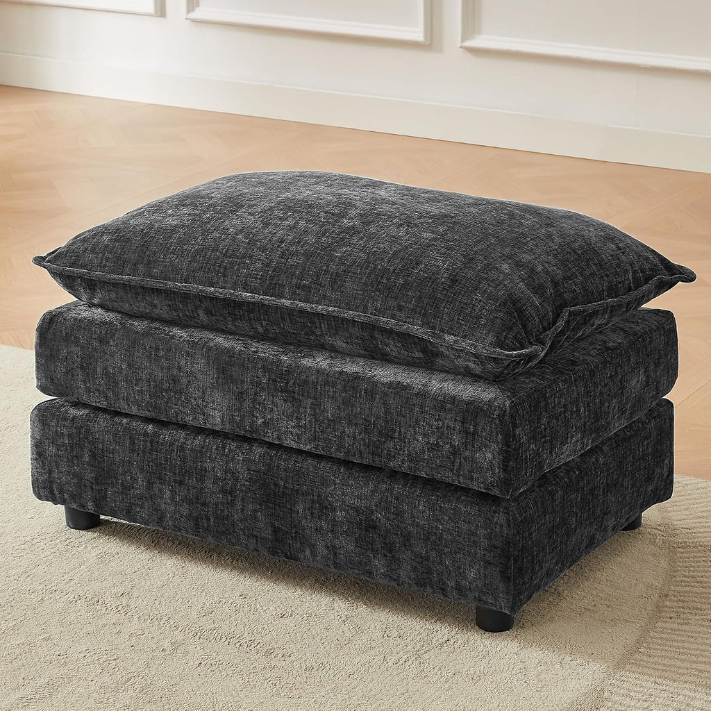 35'' Cloud Chenille Ottoman for Bedroom, Living Room and Entryway (Grey) | Bedroom