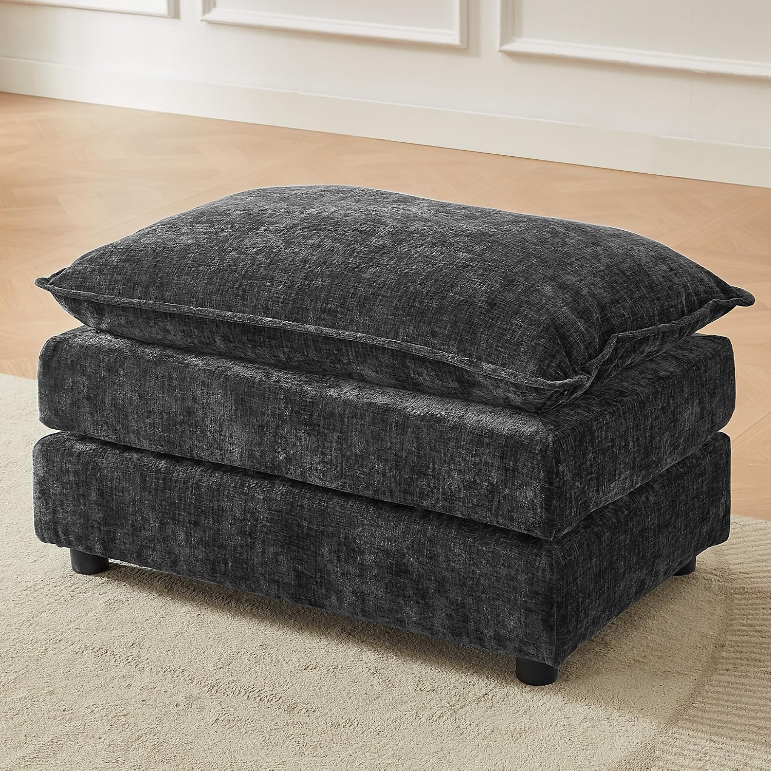 35'' Cloud Chenille Ottoman for Bedroom, Living Room and Entryway (Grey) | Bedroom
