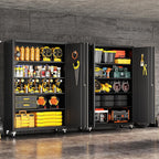 Metal Garage Storage Cabinet with Locking Doors and Adjustable Shelves, Wide & Deep Storage Cabinet on Wheels, 71" Rolling Tool Cabinet for Garage, Basement, Home Office
