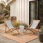 SAFAVIEH Outdoor - Loren Folding Sling Chair Set of 2 - Brown & Grey Stripe - Solid Wood Frame - Portable Bistro Design - Ideal for Patio, Poolside, Backyard, 24" W x 43" D x 25" H (PAT7040B-SET2)