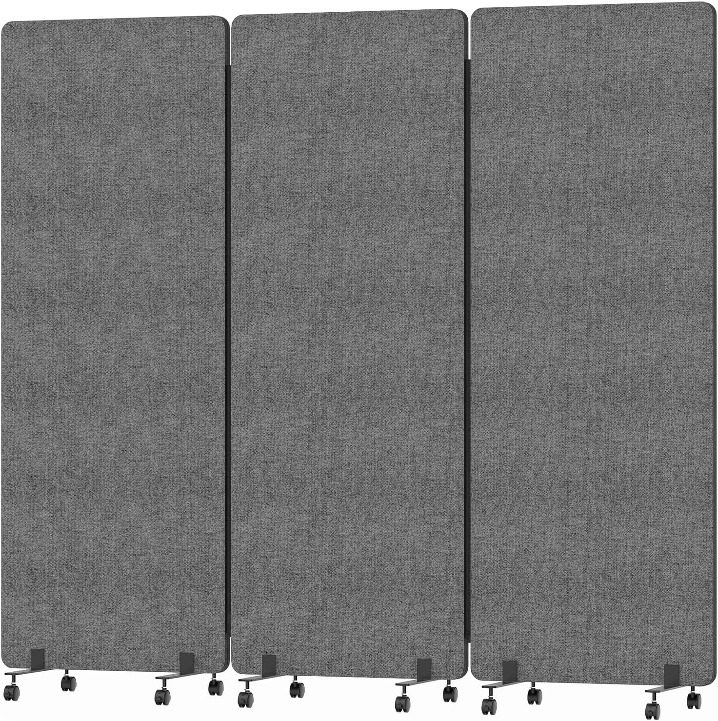 Soundproof Room Divider 3 Panels Rolling Room Divider with Wheels,Office Partitions Portable Wall, Freestanding Folding Partition Privacy Screens for Home, Office,Bedroom,Hospital,72x66in Dark Gray