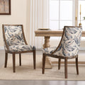 Farmhouse Dining Room Chairs Set of 2 Wooden Side Chairs with Curved Backrest and Solid Wood Frame Linen Fabric Upholstered Kitchen Chairs for Lving Room/Restaurant, Floral