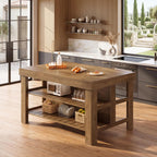 Tribesigns 55.1-Inch Kitchen Island with Seating and Storage, 3-Tier Large Farmhouse Island Table with Large Countertop and Leg Room for Kitchen Dining Room (Rustic Brown)
