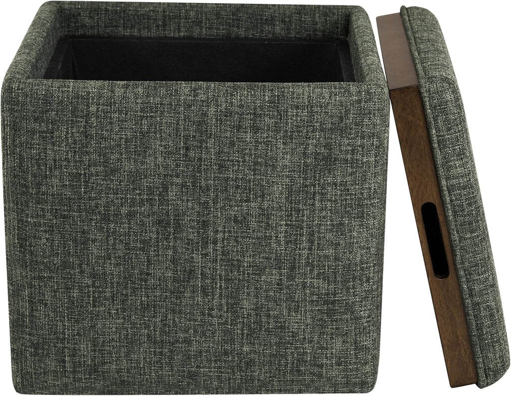 HomePop Home Decor Storage Ottoman with Tray Top|Upholstered Modern Square Storage Ottoman with Storage for Living Room & Bedroom, Green Clover Fabric