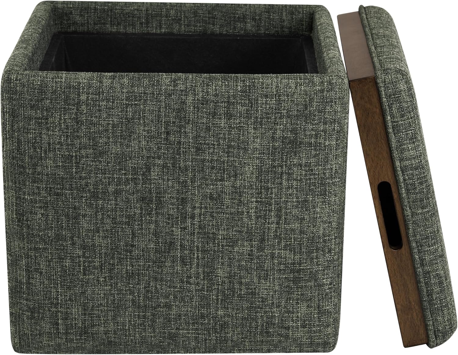 HomePop Home Decor Storage Ottoman with Tray Top|Upholstered Modern Square Storage Ottoman with Storage for Living Room & Bedroom, Green Clover Fabric