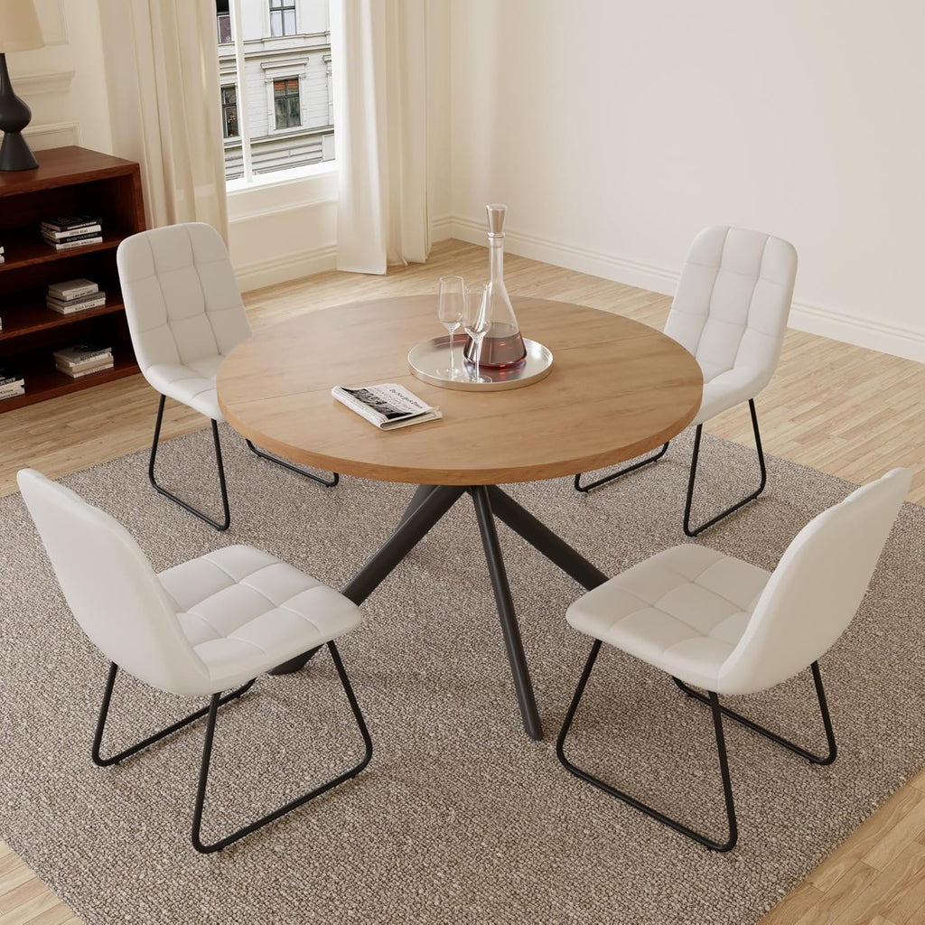 HIPIHOM Faux Leather Dining Chairs Set of 4, Modern Upholstered Kitchen Chairs with Curved Backrest and Metal Legs, PU Leather Dining Room Chairs for Kitchen Living Dining Room Set of 4 White