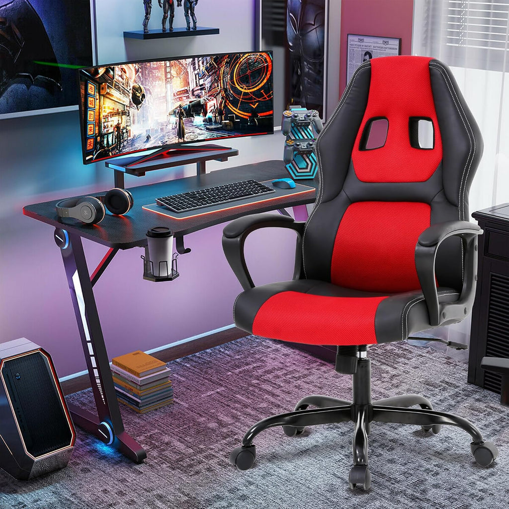 Cheap Gaming Chair Video Game Chair Ergonomic Computer Game Chair with Lumbar Support Adjustable Armrest High Back Racing Swivel Office Chair PU Leathe for Adults Kids Red