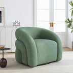 Boucle Swivel Accent Chair Set of 2, No Assembly Small Comfy Round Barrel Armchair for Living Room, Bedroom Reading Waiting Room-Green