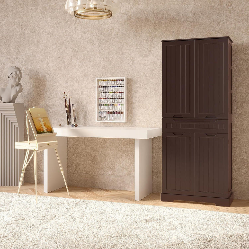 Gizoon 71" Tall Kitchen Pantry Cabinet with Doors and Adjustable Shelves, Pantry Storage Cabinet with Drawer for Small Kitchen Bathroom Laundry Room, Painted Dark Brown