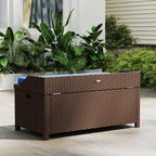 30×30×30inch Durable Premium Outdoor Wicker Storage Bench with Large Compartment Storage and Plush Blue Cushion, Easy to Maintain