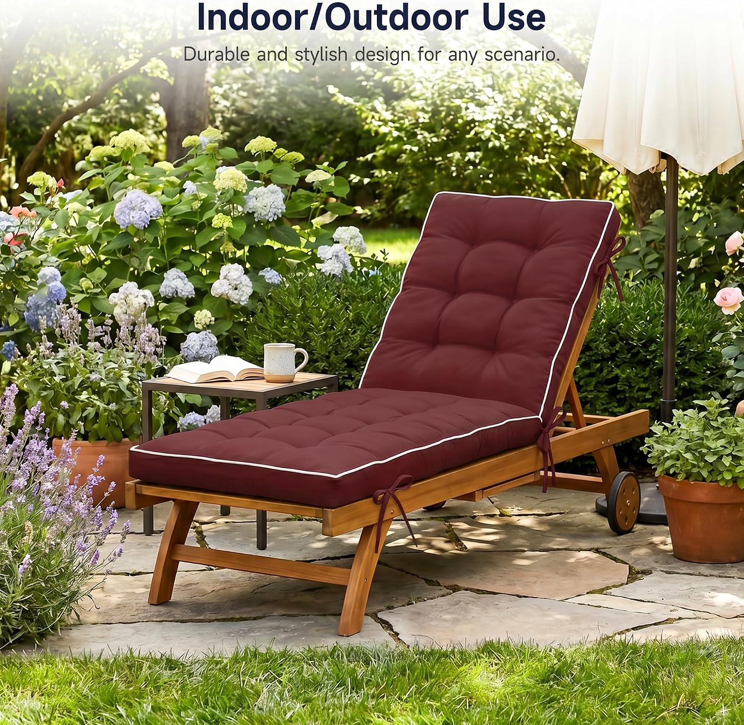 Chaise Lounge Cushion 72x21 Inch, 2 Pack Quick Dry Outdoor Sun Lounger Pad with Shredded Foam for Patio Furniture, Poolside