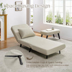 3 in 1 Foldable Sleeper Chair Bed, Convertible Sofa Bed with Adjustable Backrest, Footrest & Detachable Pillow, Linen Chaise Lounge, Accent Chair for Living Room, Bedroom and Office (Beige)