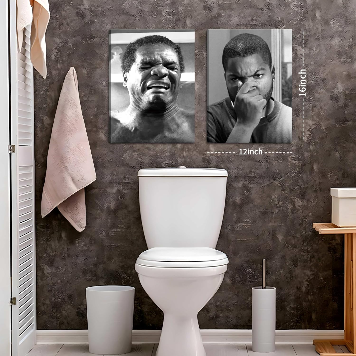 Framed Funny Bathroom Canvas Wall Art Set of 2 - Black and White Vintage Comedy Movies Posters, Funny Toilet Humour Smell Wall Decor Prints for Bathroom Decor 12x16in