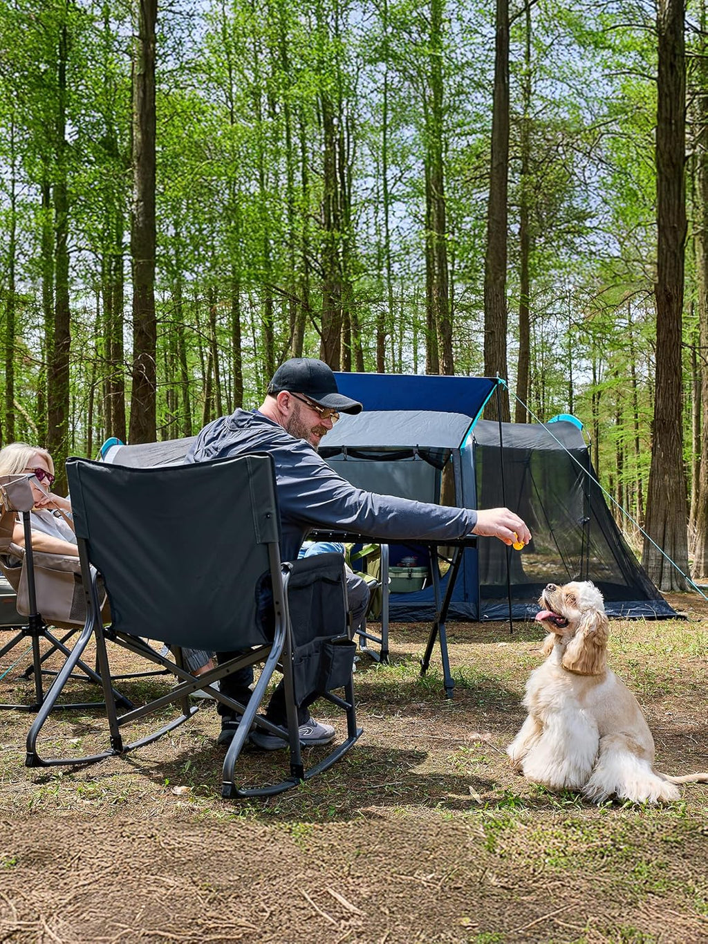 Timber Ridge Folding Oversized Rocking Camping Chair, 400lbs Capacity Portable Outdoor Rocker with Hard Armrests, Cup Holder & Side Pocket, Quick-Fold Design for Outdoor, Patio, Lawn