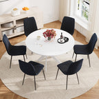 RGZ 47" White Round Kitchen Table for 4-6, Modern Save Space Wooden Circle Dining Table with Intersecting Metal Pedestal, Coffee Table for Break Room, Dining Room, Living Room
